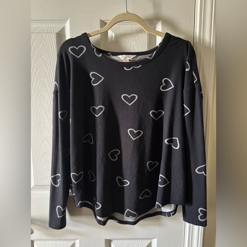 Lucky brand navy long sleeve top with hearts size S